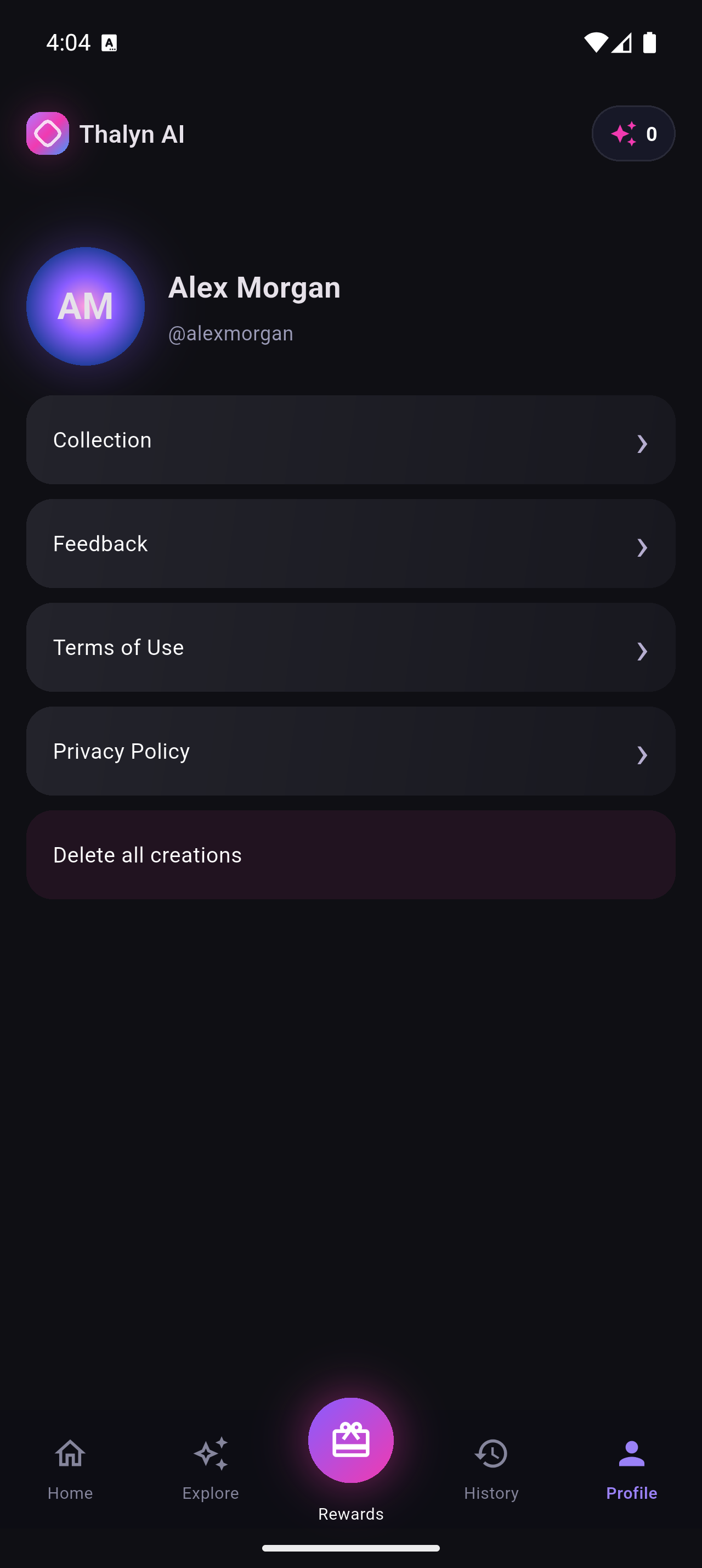 Thalyn AI profile screen